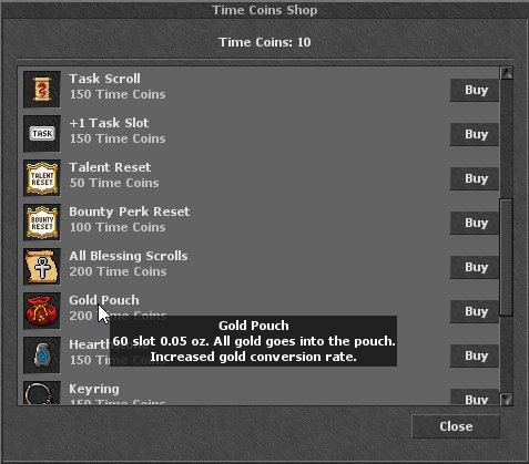 In-game Time Coins Shop window